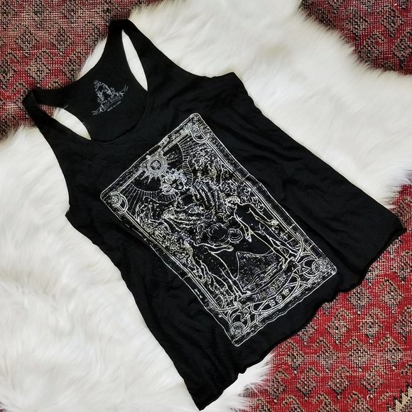 Bear Dance Tops - {euc} Tarot Card "The Lovers" Witchy Thin Tank 🌙